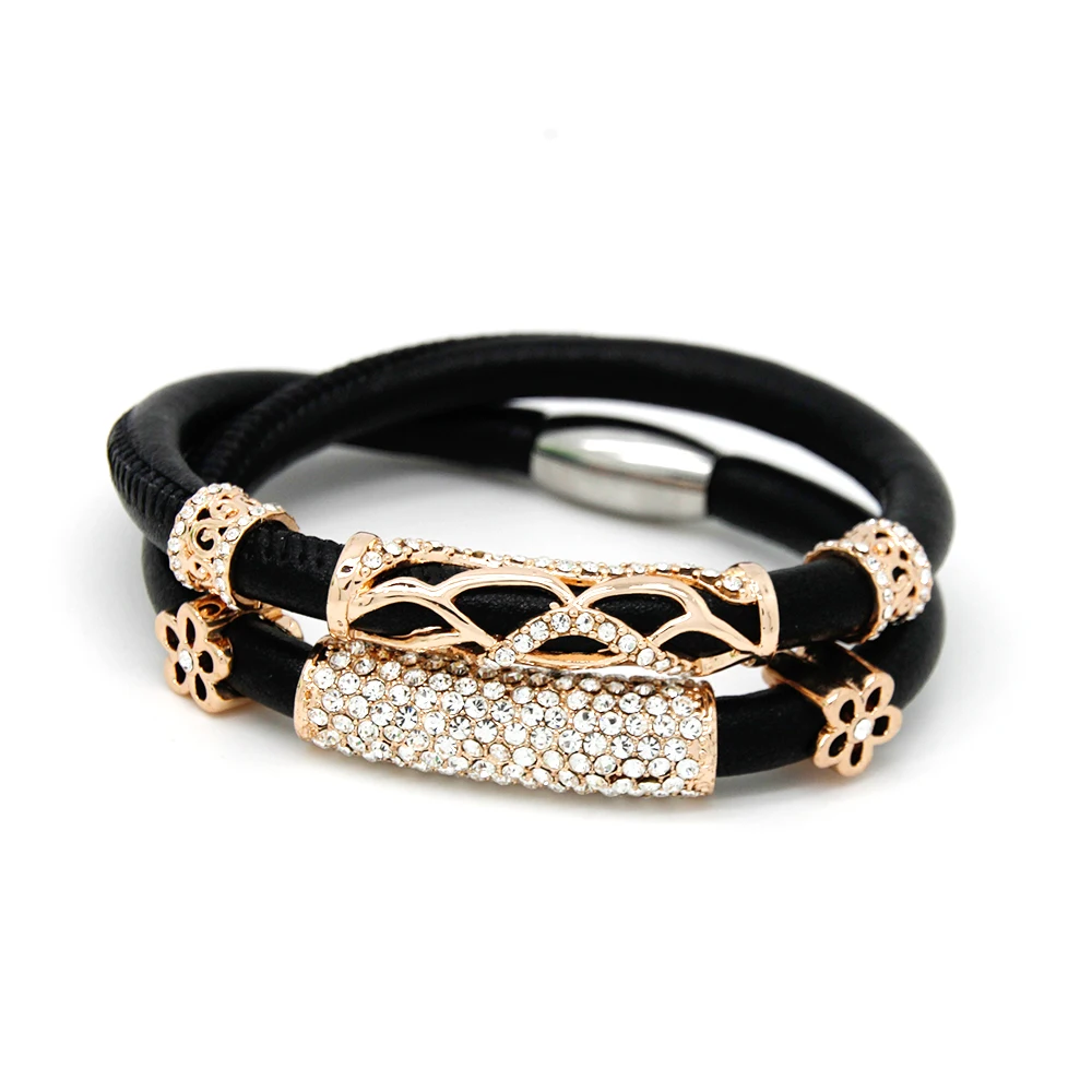 Endless Jewelry Black Double Endless Bracelets 40cm Wrap Leather