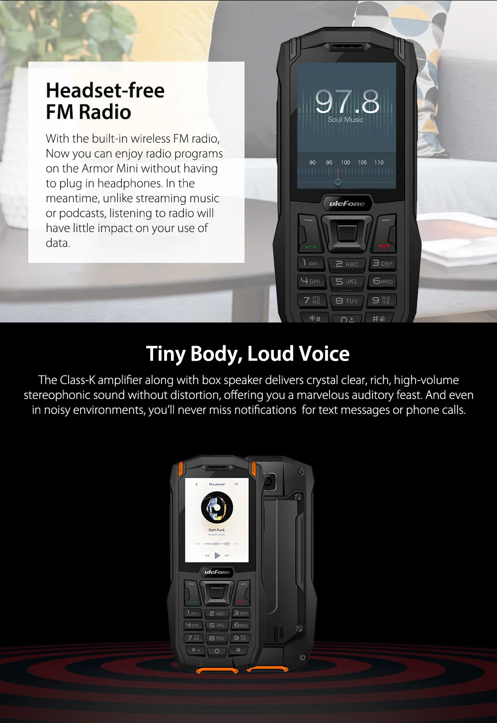Ulefone Armor Mini IP68 водонепроницаемый ударопрочный мобильный телефон беспроводной fm-радио 2," 2500 мАч открытый мобильный телефон