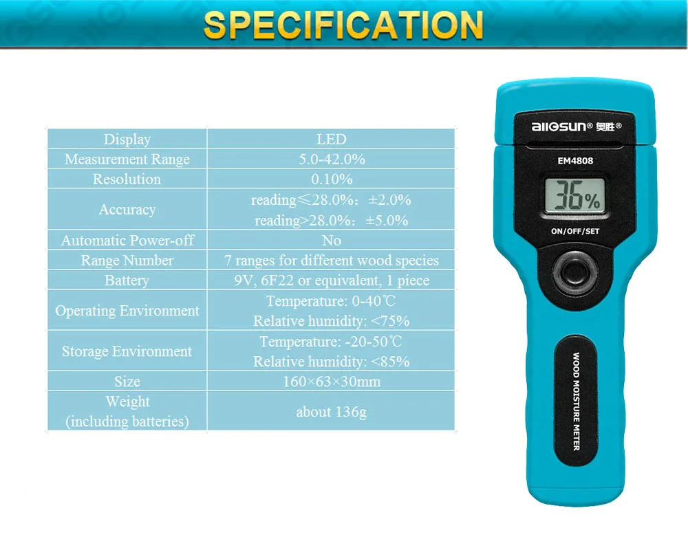 All-sun EM4808 портативный цифровой измеритель влажности тестер влажности древесины 7 диапазонов разрешение измерения: 1% Высокая точность российский корабль