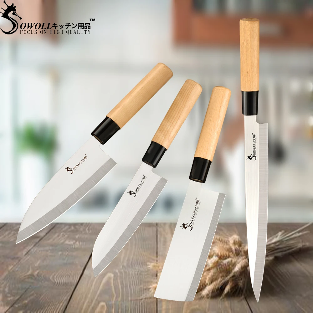 

SOWOLL Stainless Steel Knife Set Sharp Blade Slicing Sushi Sashimi Kitchen Fish Knife Chef Knives Set