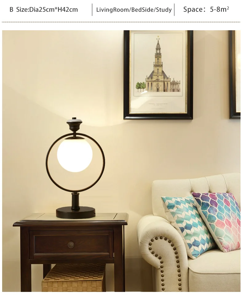 American style table lamp for living room Bedroom bedside lamp iron decorated study led table lamps