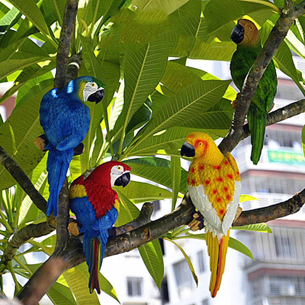 Artificial Parrot Bird Figurine Bonsai Animal Model Home Decor Miniature Fairy Garden Decoration Accessories Stand Statue
