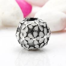 Бусины из стерлингового серебра 925 очаровательные цветы и белая эмаль бисера подходящие Браслеты и ожерелья браслеты для женщин ювелирные изделия