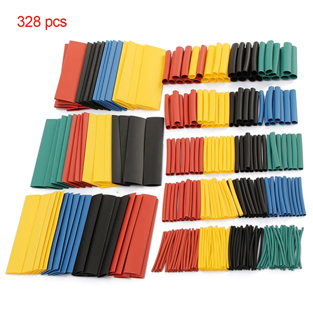 328pcs/lot Electrical Wire Cable Protective Heat Shrinking Tubes 2:1 Polyolefin Halogen-Free Heat Shrink Tube Sleeving