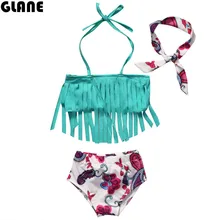 Бикини с кисточками для девочек с подушечками, бандо, детские купальники, детский купальник из двух предметов, купальные костюмы для детей 0-5 лет, синий подростковый