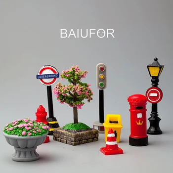 

BAIUFOR Miniatures Mini Flower Bed Fire Hydrant Street Light Indicator Mailbox Model Fairy Garden Decor Terrarium Figurines