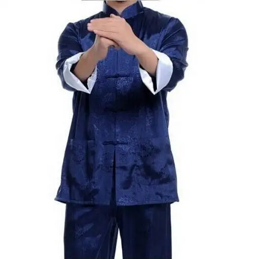 Wholesale Free Shipping New 5 colour Chinese men's Dress silk kung fu tang suit pajamas SZ: M L XL 2XL 3XL Hot Selling mens pajama shorts set