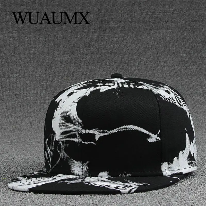 Wuaumx الأزياء العظام Snapback قبعات للرجال المرأة المألوف كاب الحبر اللوحة الورك هوب قبعة البيسبول قبعات شقة الذروة