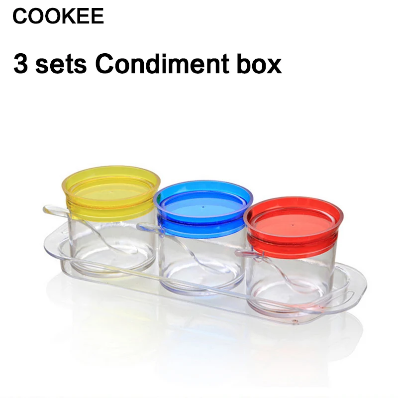 3 sady transparentní koření jar jednoduchý cukr mísa nejnovější barevné víko koření box kuchyňské nářadí sůl koření Cruet úložný box