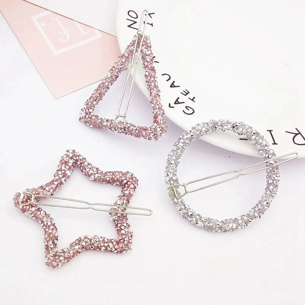 

Fashion Crystal Rhinestones Hairpin Star Triangle Round Shape Hair Clips Barrettes Hair Styling Accessories for Women