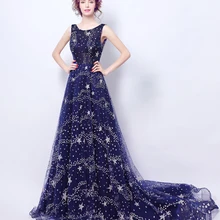 Благородное платье с глубоким v-образным вырезом на спине Звездное небесно-голубое платье галактики со шлейфом/вечернее платье AH97