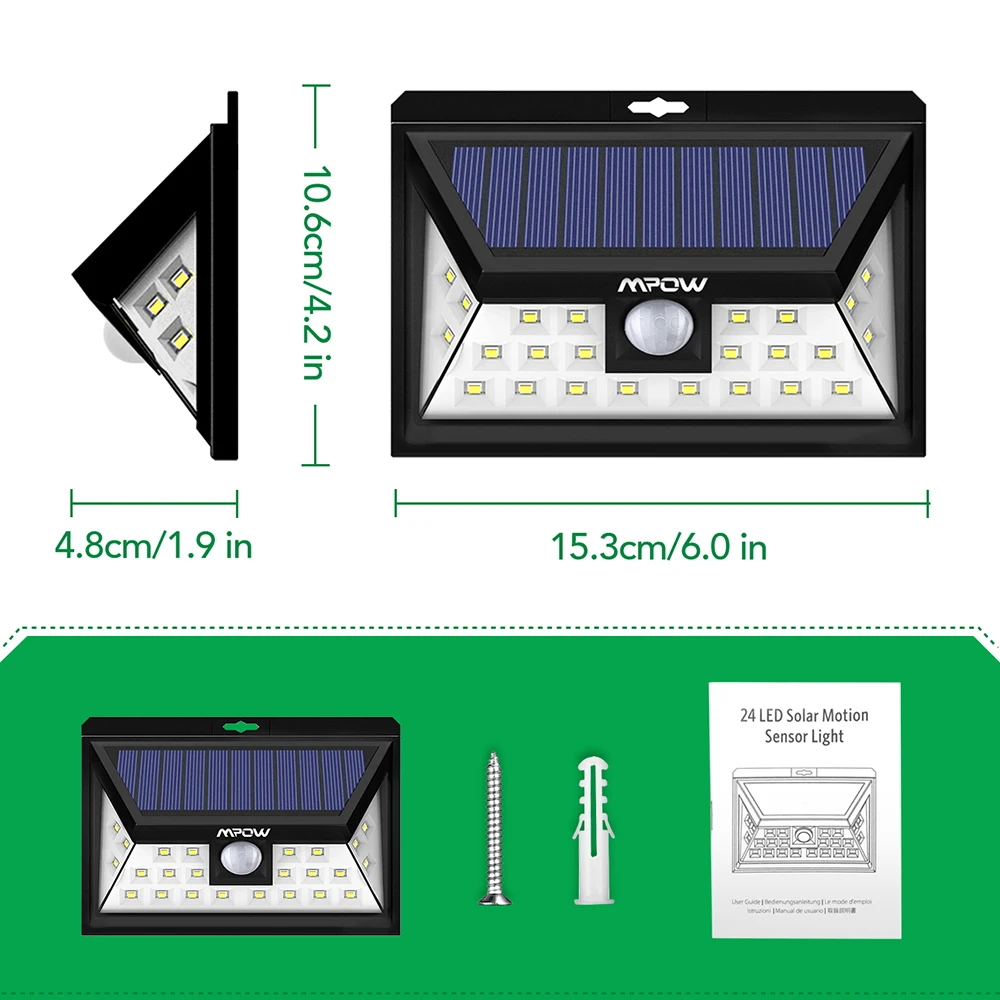 Mpow CD011 24 светодиодный светильник на солнечных батареях IP65 Водонепроницаемый Открытый Широкий Угол движения сенсор лампа с 3 режимами для Патио Сад Путь