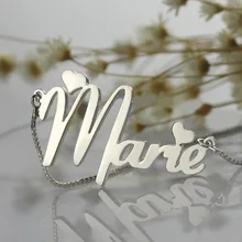 Lindo Corazón Nombre Del Estilo Collar con Cadena de Caja de la placa de Identificación Personalizada Nombre Collar de Plata de Ley 925 Joyas