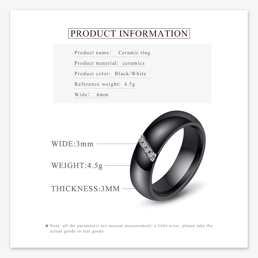 Wedding Rings Fashion White Black Ceramic Rings Women Smooth Surface Inlaid Zircon Stainless Steel Wedding Engagement Gift