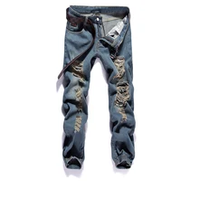 2019 New Men Jeans Hip Hop Pants Blue Destroyed Mens Slim Denim Straight Biker Skinny Jeans For Men Ripped Blue Jeans цена 2019 New Men Jeans Hip Hop Pants Blue Destroyed Mens Slim Denim Straight Biker Skinny Jeans For Men Ripped Blue Jeans цены онлайн
