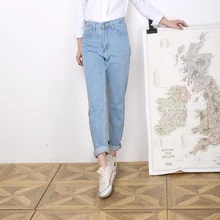 Джинсы для женщин с высокой талией, светильник, синий цвет, свернутый деним, повседневные обтягивающие штаны-шаровары, длинные ковбойские штаны