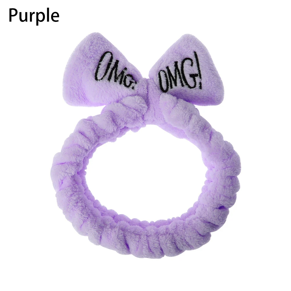 New Colorful Headband OMG Letters Bow Coral Fleece Headbands For Women Girls Hairbands Hair Bands Hair Accessories Headwear - Color: Purple