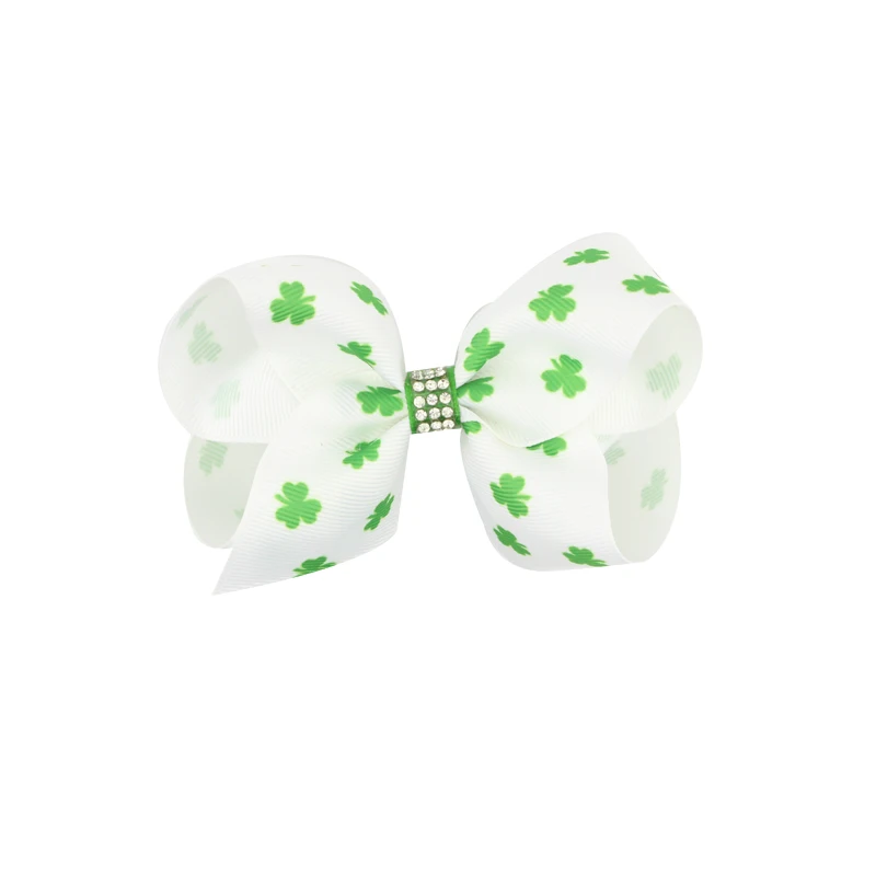 Big Bow Clip Boutique Hair Bows Green Clover Printing Hair Clip Grosgrain Ribbon Bow  Clips For  Kids Hairpins Boutique Hairclips Hair Accessories  (4)