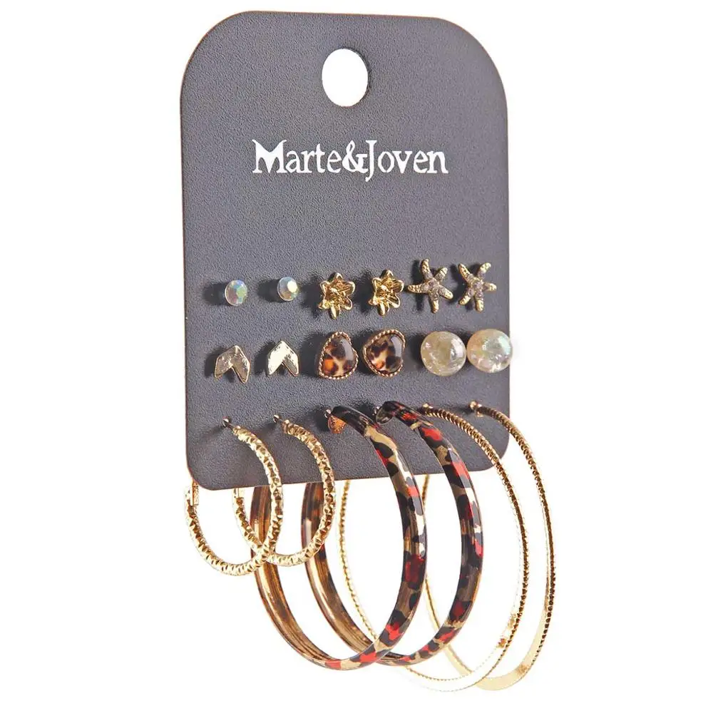 Marte& Joven, леопардовые серьги-кольца с большими сверчками и золотистые серьги-кольца для женщин, набор из 9 пар сережек в форме сердца - Окраска металла: Gold