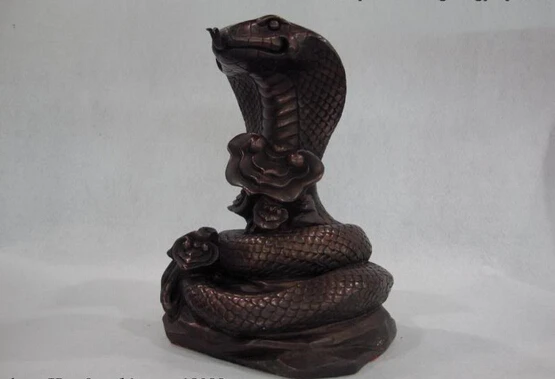 

Fast shipping USPS to USA S0290 9 Chinese Red Bronze Copper Feng Shui Evil Wealth Zodiac Cobra Snake Art Statue