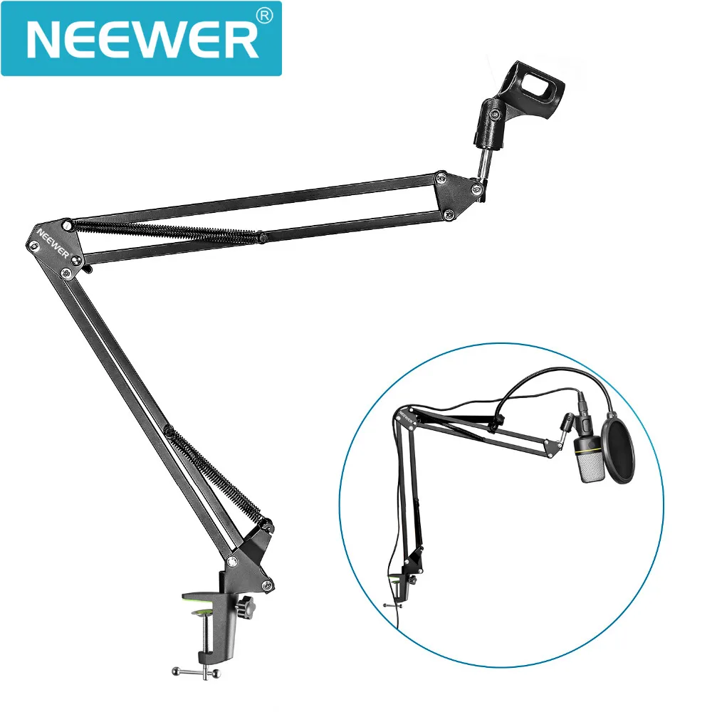 Neewer NB 35 Microphone Suspension Boom Scissor Arm Stand with Mic Clip Holder Table Mounting Clamp