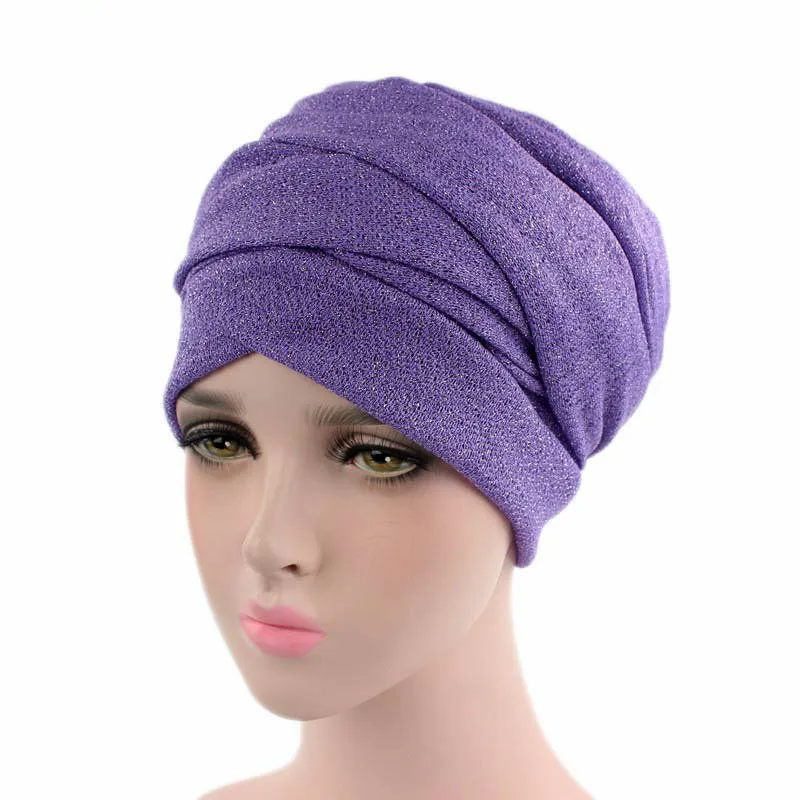 Хиджабы Для женщин-мусульманок Бисероплетение шапки для женщин длинный шарф шапка внутренние хиджабы индийская шляпа тюрбан голова Кепка шапка женские аксессуары для волос - Цвет: Фиолетовый