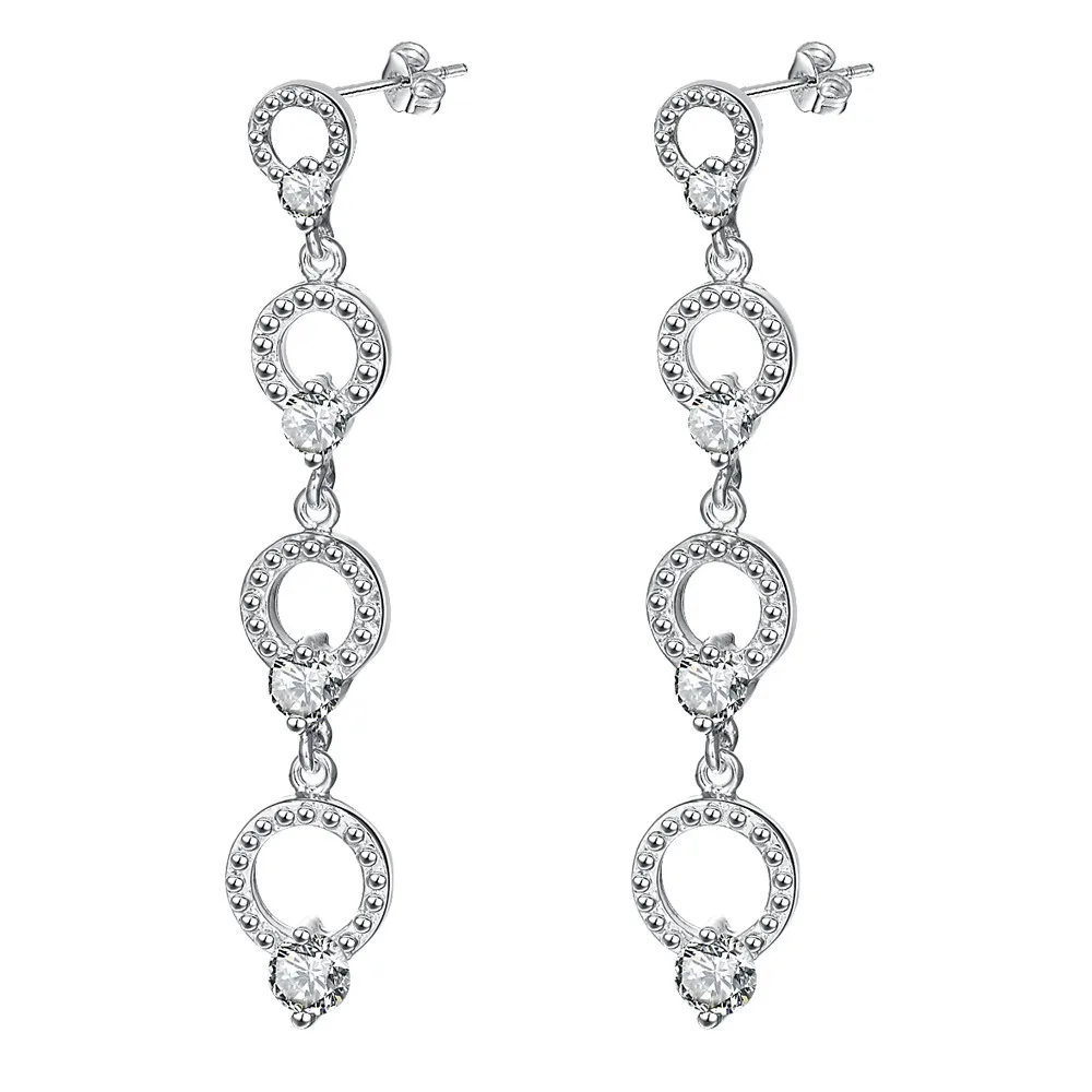 three loops inlaid shiny zircon high quality Silver Earrings for women