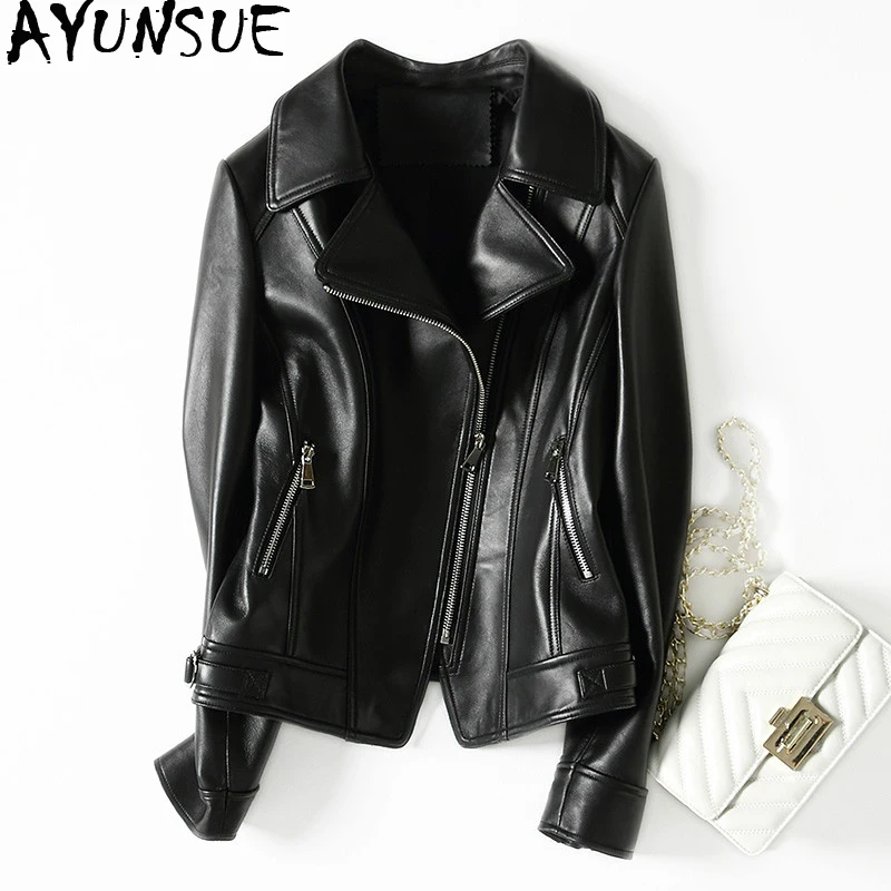 

AYUNSUE 2019 Genuine Leather Jacket Women 100% Real Sheepskin Coat Female Short Spring Autumn Luxury Leather Jackets KQN69050-2