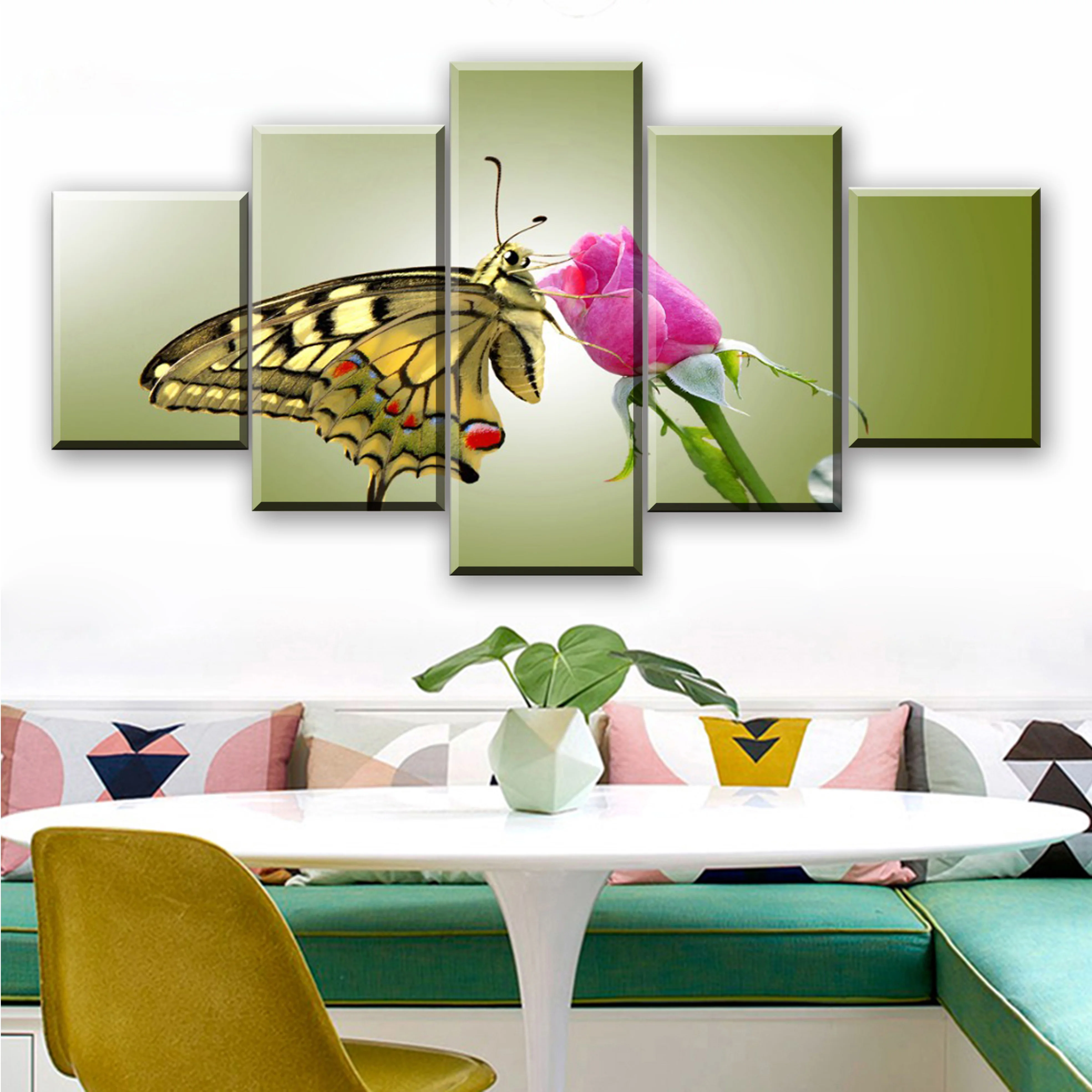 Modular Picture Home Wall Art Framework Print Canvas 5 Pieces Nature Animal Butterfly and Flower Poster Painting For Living Room