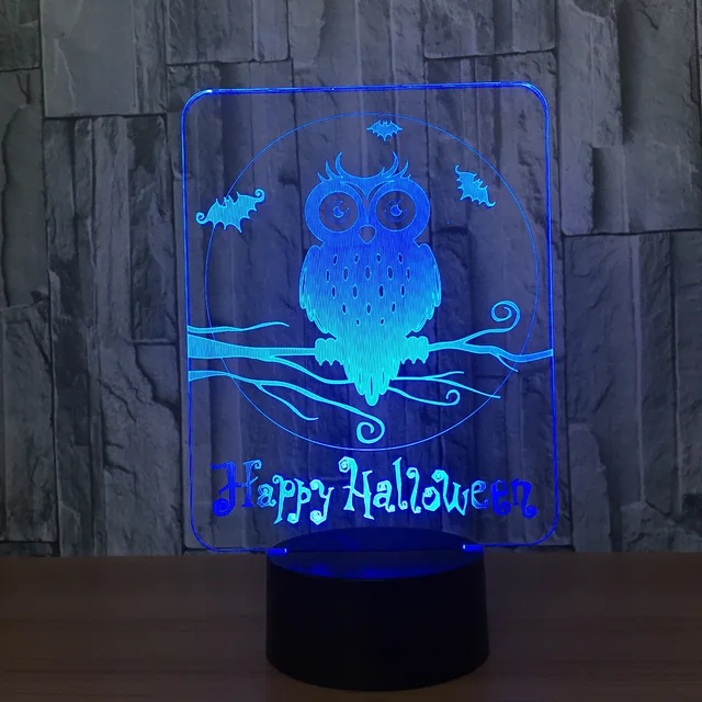 Happy Halloween Owl 3D LED Lamp 7 Colors Visual Led Night Lights for Kids Touch USB Table Lampara Lampe Baby Sleeping Nightlight