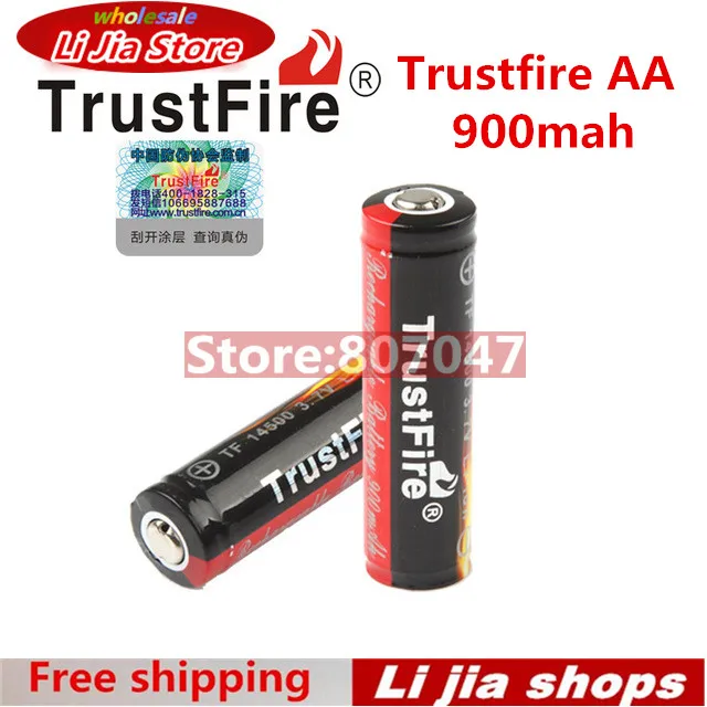 2 шт. Trustfire AA 14500 Подлинная полная емкость 900 мАч 3 7 в литий ионная аккумуляторная