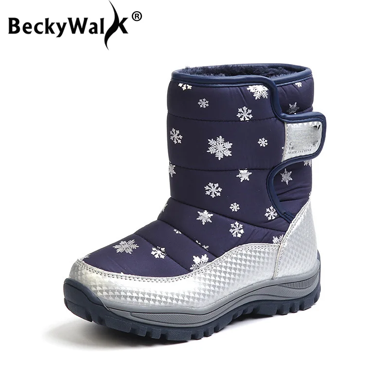 

BeckyWalk Children Mid-Calf Winter Boots Girls Boys Snow Boots Waterproof Warm Kids Girls Shoes Thicken Plush Boys Boots CSH710