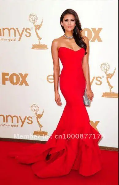 red satin trumpet dress