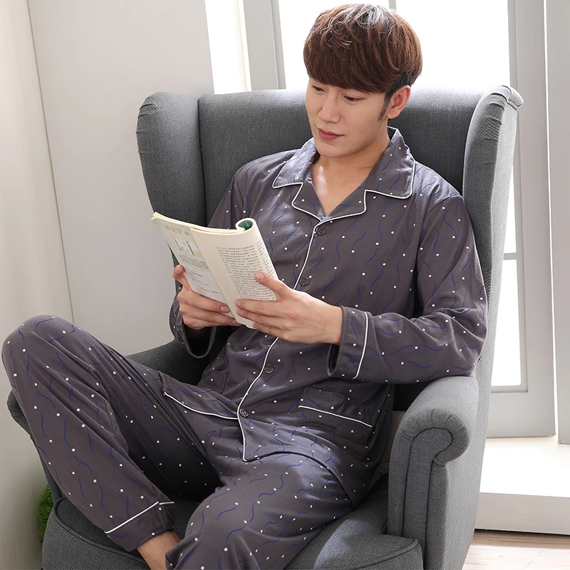 2020 осенний пижамный комплект для мужчин хлопковые пижамы набор отдыха большие