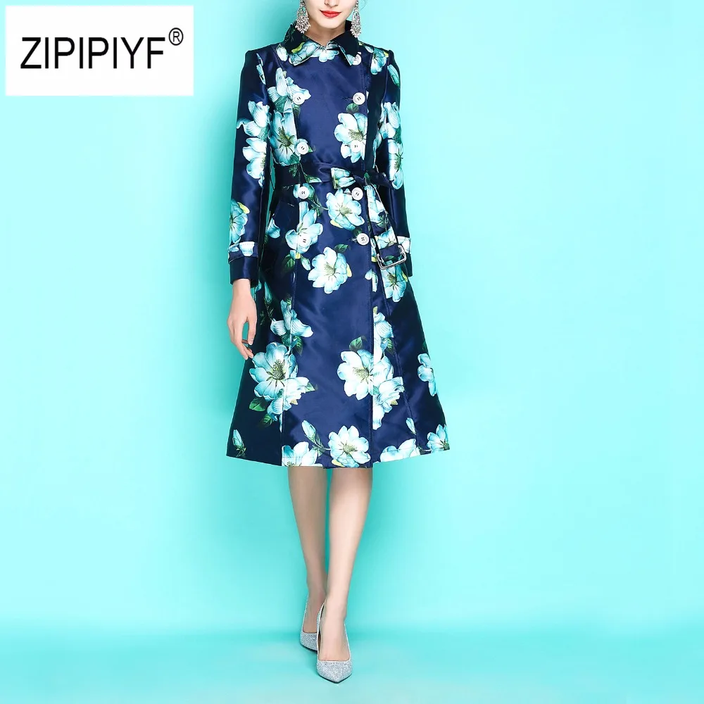 

2018 Spring Elegant trench coat female Turn-down Collar windbreaker women Casual autumn women Coat Floral Print outerwear B378