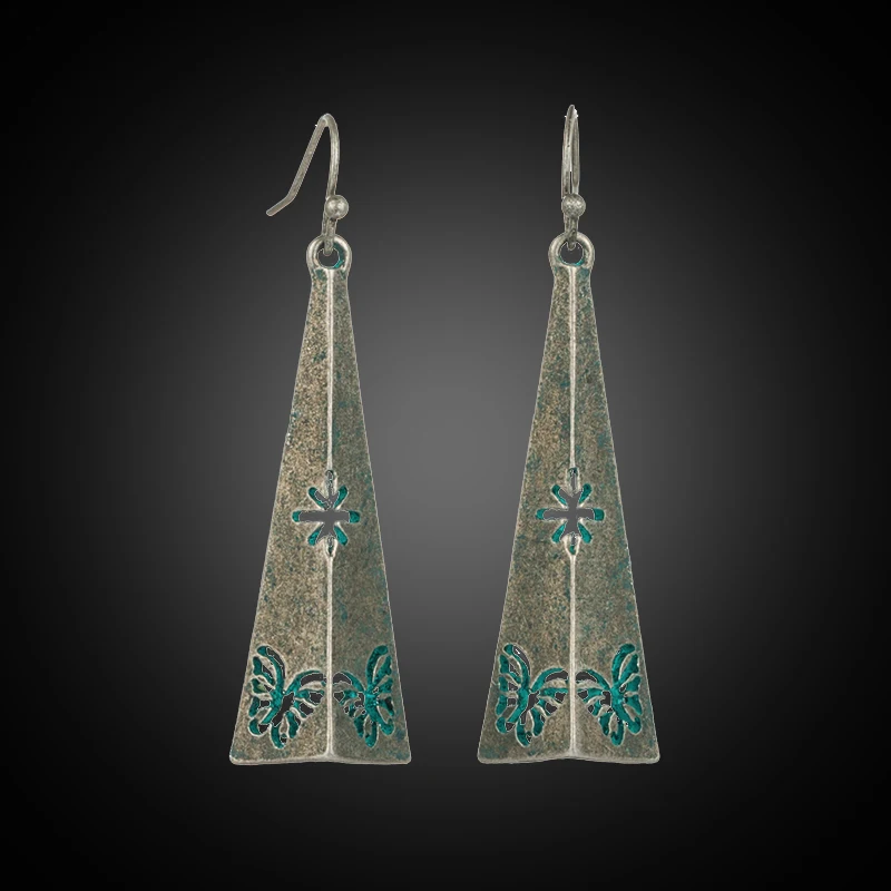 

Unique Stereo Triangle Alloy dangles Earring Vintage ethnic Hollow carved butterfly pendant earrings for women Fashion jewelry