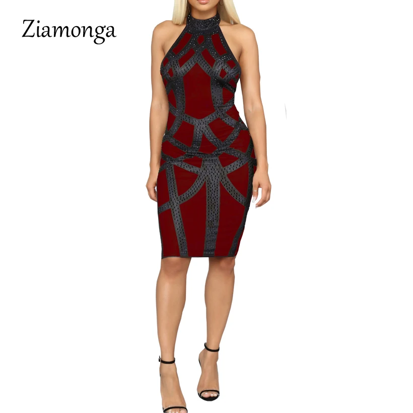 Ziamonga сексуальное модное дизайнерское Бандажное платье с открытыми плечами с высоким воротом Женское Платье До Коле