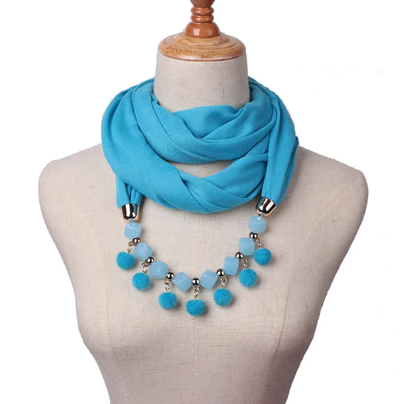 TagerWilen кулон шарф ожерелье бусы Hairball ожерелья с кисточками для женщин полиэстер шарфы ювелирные изделия обертывание аксессуары X-07 - Цвет: 11
