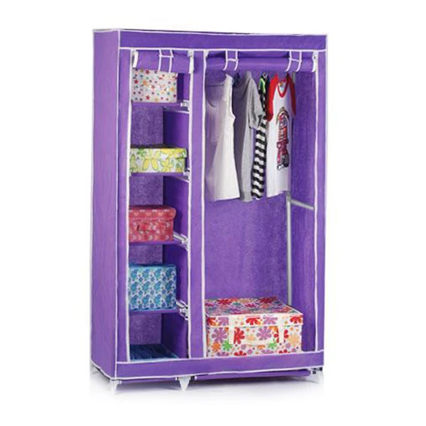 

PHFU Foldable Double Canvas Wardrobe Clothes Rail Hanging Storage Cupboard Shelves UK