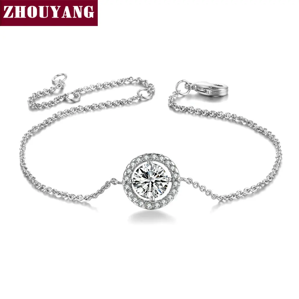 

ZHOUYANG Top Quality ZYH101 Cubic Zirconia Simple Silver Color Bracelet Jewelry Austrian Crystals