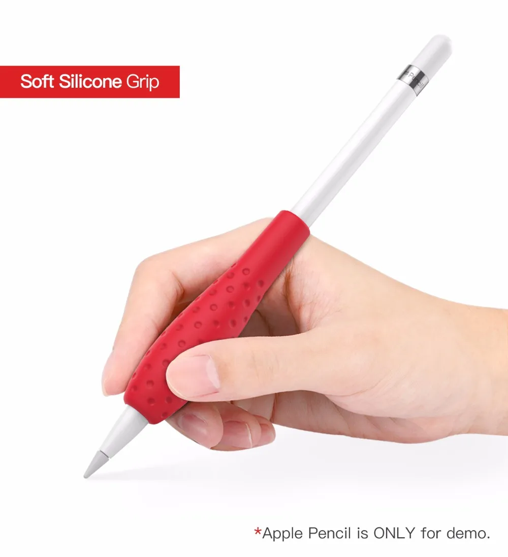 Защитный чехол MoKo Silicone Grip Holder Ergo для Apple Pencil(2 шт. в упаковке, белый и зеленый драгоценный камень, черный и красный