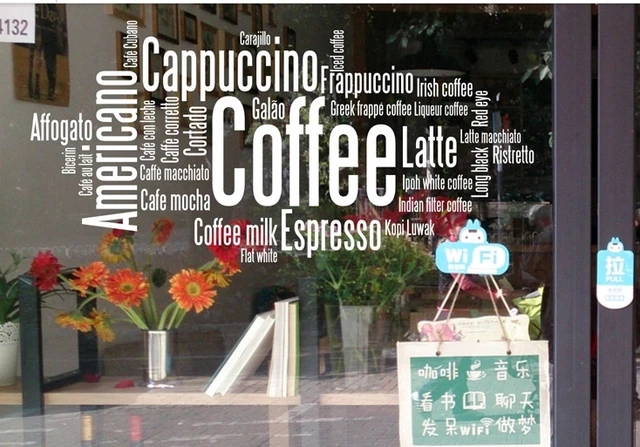 coffee vinyl wall decal coffee lettering words collection mural art