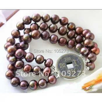 

3Rows AA 9-10MM Coffee Round Freshwater Pearl Bracelet 8inch Chinese Coin Clasp Beautiful Style Women's Jewelry Hot Sale FN1890