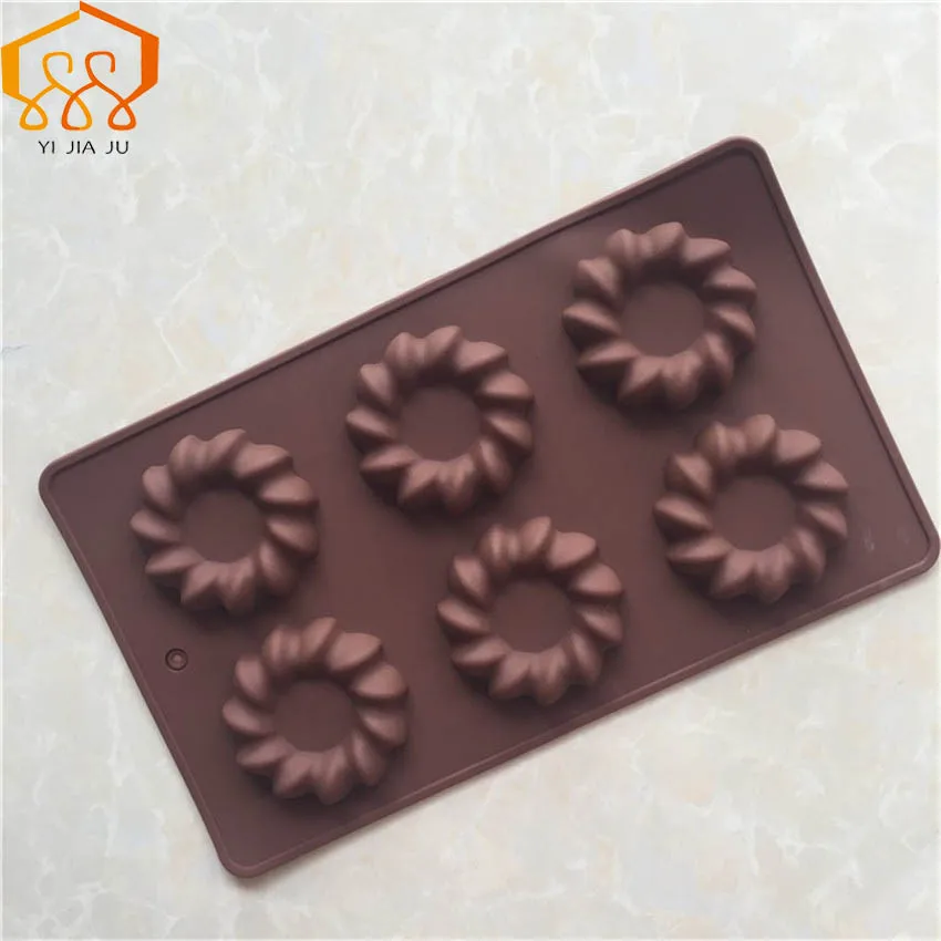 

New arrival Silicone 6 Holes Donut Model Khaki Cookie Mould Hollow Flower Classic Circle DIY Chocolate Soap Pudding Jelly Molds