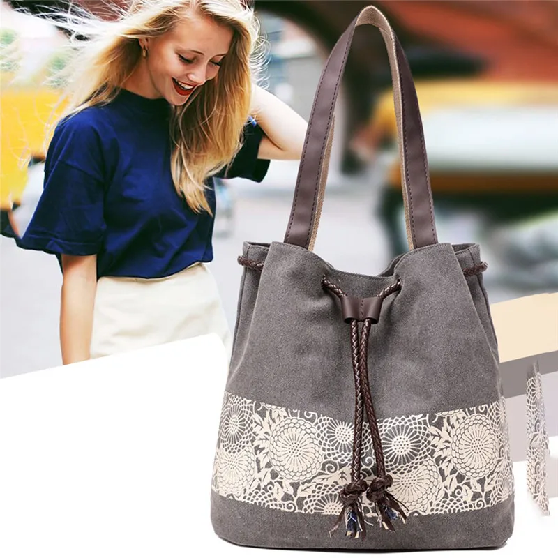 

Female Canvas Bag shoulder Bag For Women 2019 Handbag Artistic Style Large Capacity National Style Travel Portable Shopping Bag