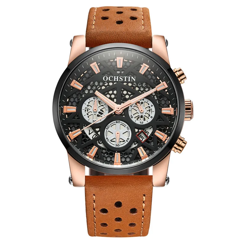 OCHSTIN часы мужские Relogio Masculino Reloj Hombre Модные мужские кожаные 30 м водонепроницаемые часы спортивные часы Военные мужские часы - Цвет: rose black