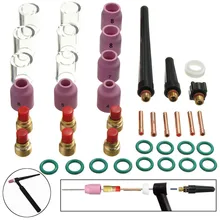 40 шт. TIG сварочный комплект, цанговый фонарь для тела, трубчатый Tig газовый объектив для TIG сварочный фонарь для WP-9/WP-20/WP-25, уплотнительные кольца, комплект аксессуаров