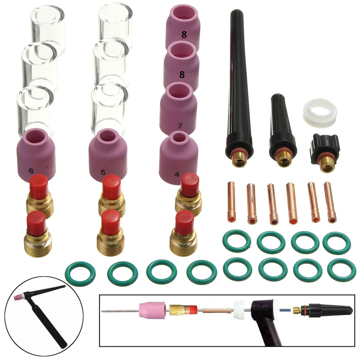 

40Pcs TIG Welding Kit Collet Body Torch Stubby Tig Gas Lens For TIG Welding Torch for WP-9/WP-20/WP-25 O-rings Accessories Kit
