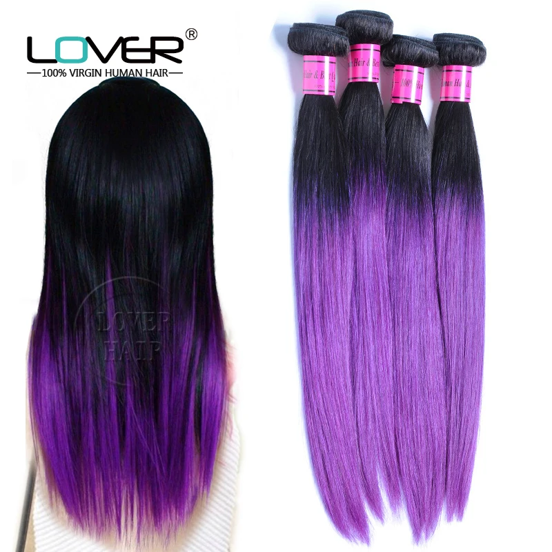 

7A Top Grade 100% Human Ombre Brazilian Hair Extensions Brazilian Virgin Hair Weave Bundles Straigth 3Pcs/Lot 1B/Purple