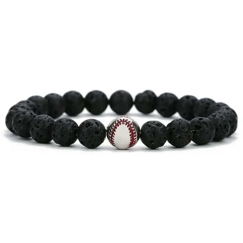 

3 Colors Baseball Black Volcanic Lava Stone Beads Aromatherapy Essential Oil Diffuser Bracelet Energy Reki Yoga Strand Jewelry